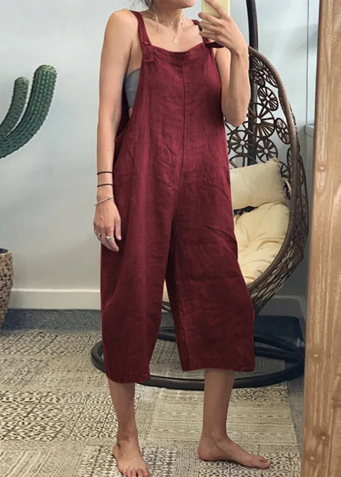 French Yellow Solid High Waist Cotton Jumpsuits Sleeveless GEM036