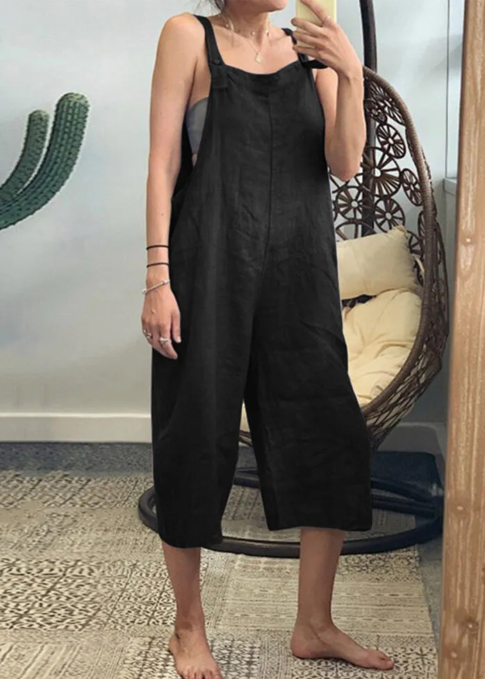 French Yellow Solid High Waist Cotton Jumpsuits Sleeveless GEM036