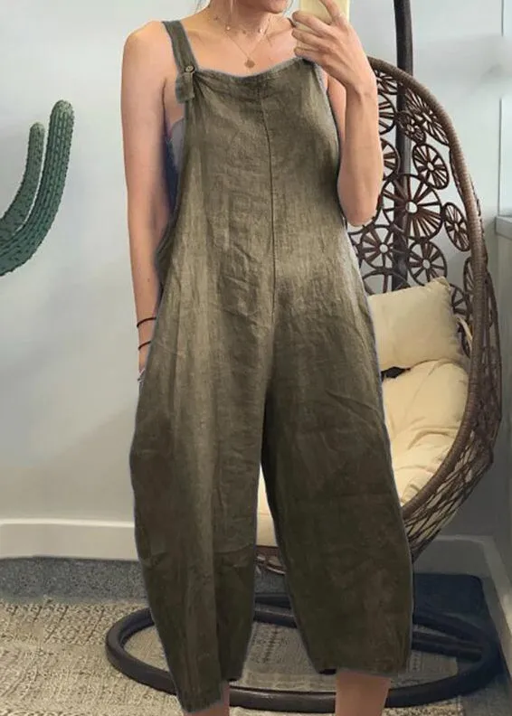 French Yellow Solid High Waist Cotton Jumpsuits Sleeveless GEM036