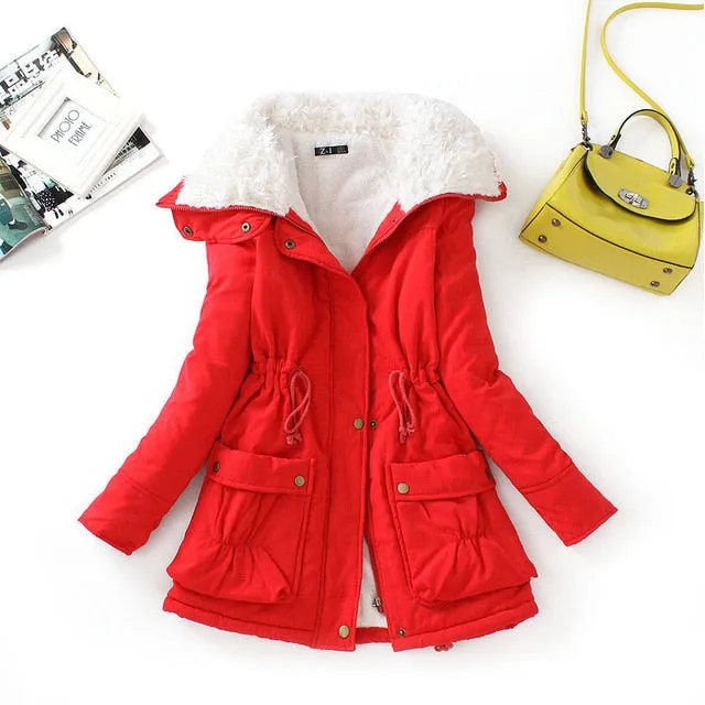 FTLZZ New Autumn Winter Women Cotton Coats Medium Long Wadded Slim Jacket Thermal Warm Parkas Casual Quilt Overcoat