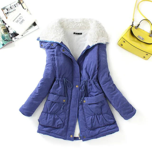 FTLZZ New Autumn Winter Women Cotton Coats Medium Long Wadded Slim Jacket Thermal Warm Parkas Casual Quilt Overcoat