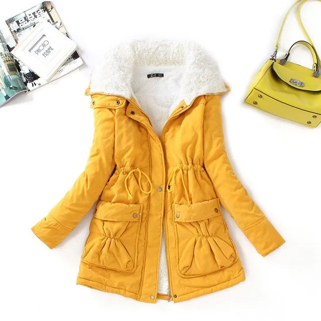 FTLZZ New Autumn Winter Women Cotton Coats Medium Long Wadded Slim Jacket Thermal Warm Parkas Casual Quilt Overcoat