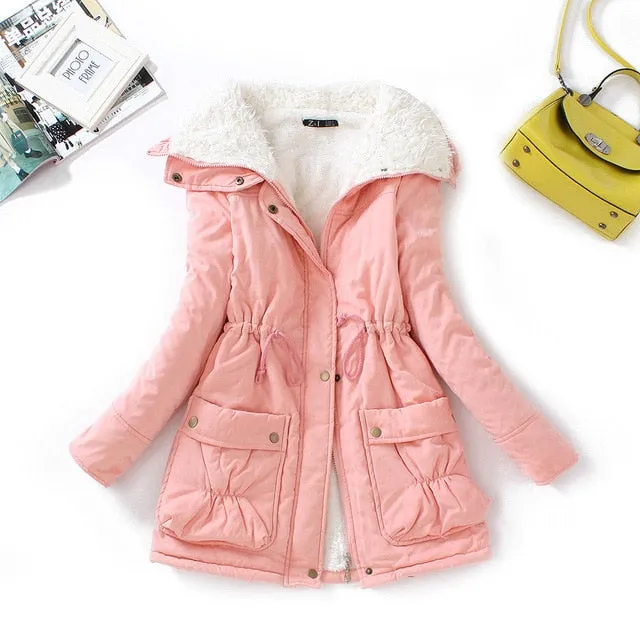 FTLZZ New Autumn Winter Women Cotton Coats Medium Long Wadded Slim Jacket Thermal Warm Parkas Casual Quilt Overcoat