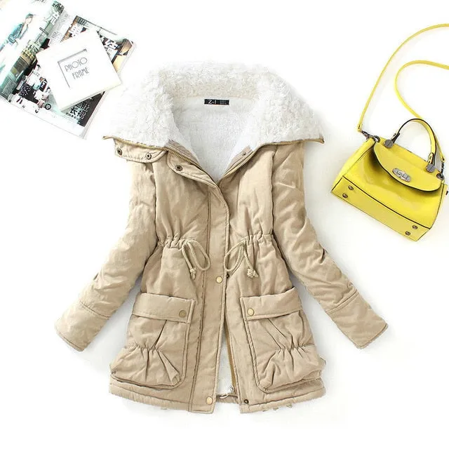 FTLZZ New Autumn Winter Women Cotton Coats Medium Long Wadded Slim Jacket Thermal Warm Parkas Casual Quilt Overcoat