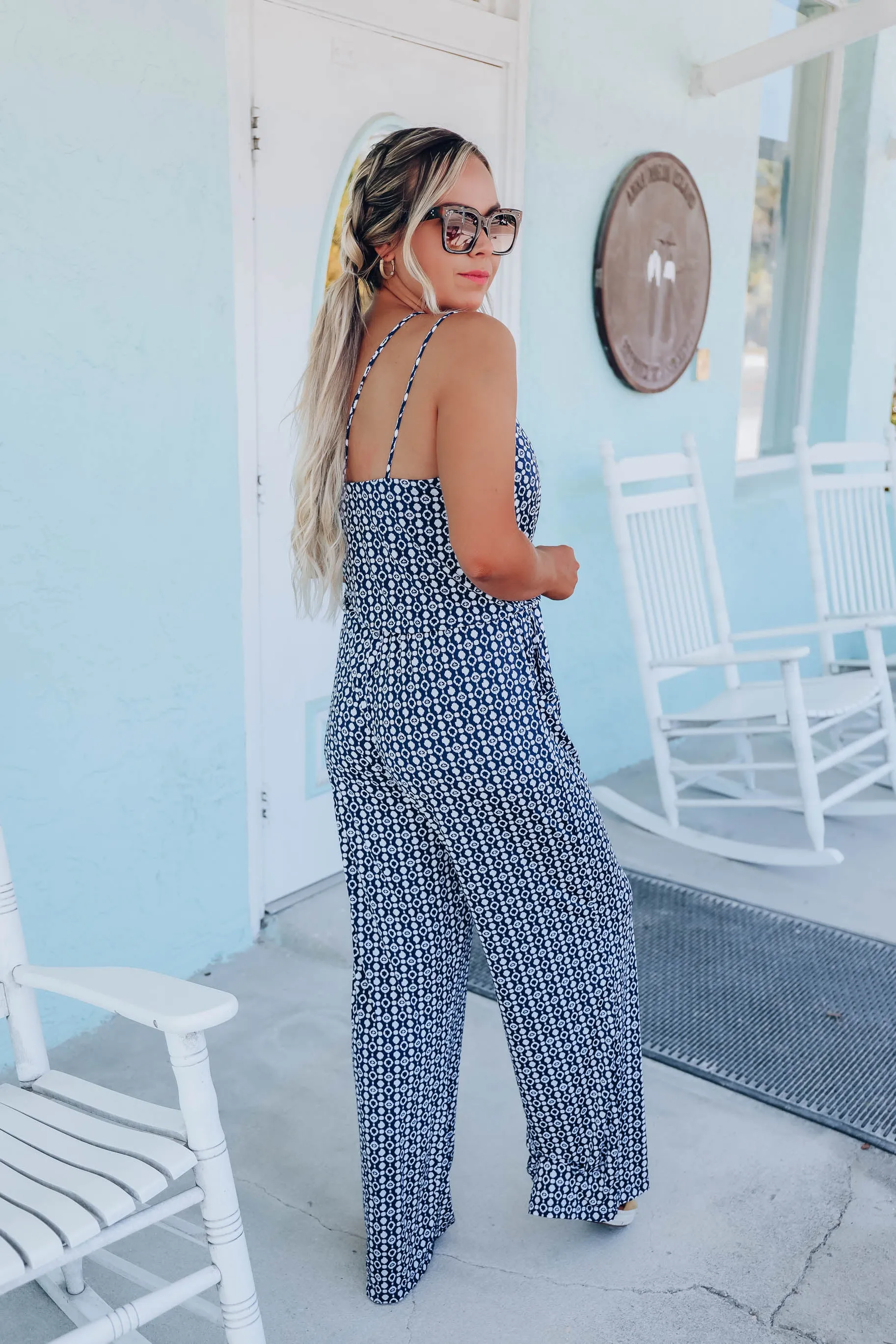 Geo Design Pocketed Maxi Jumpsuit