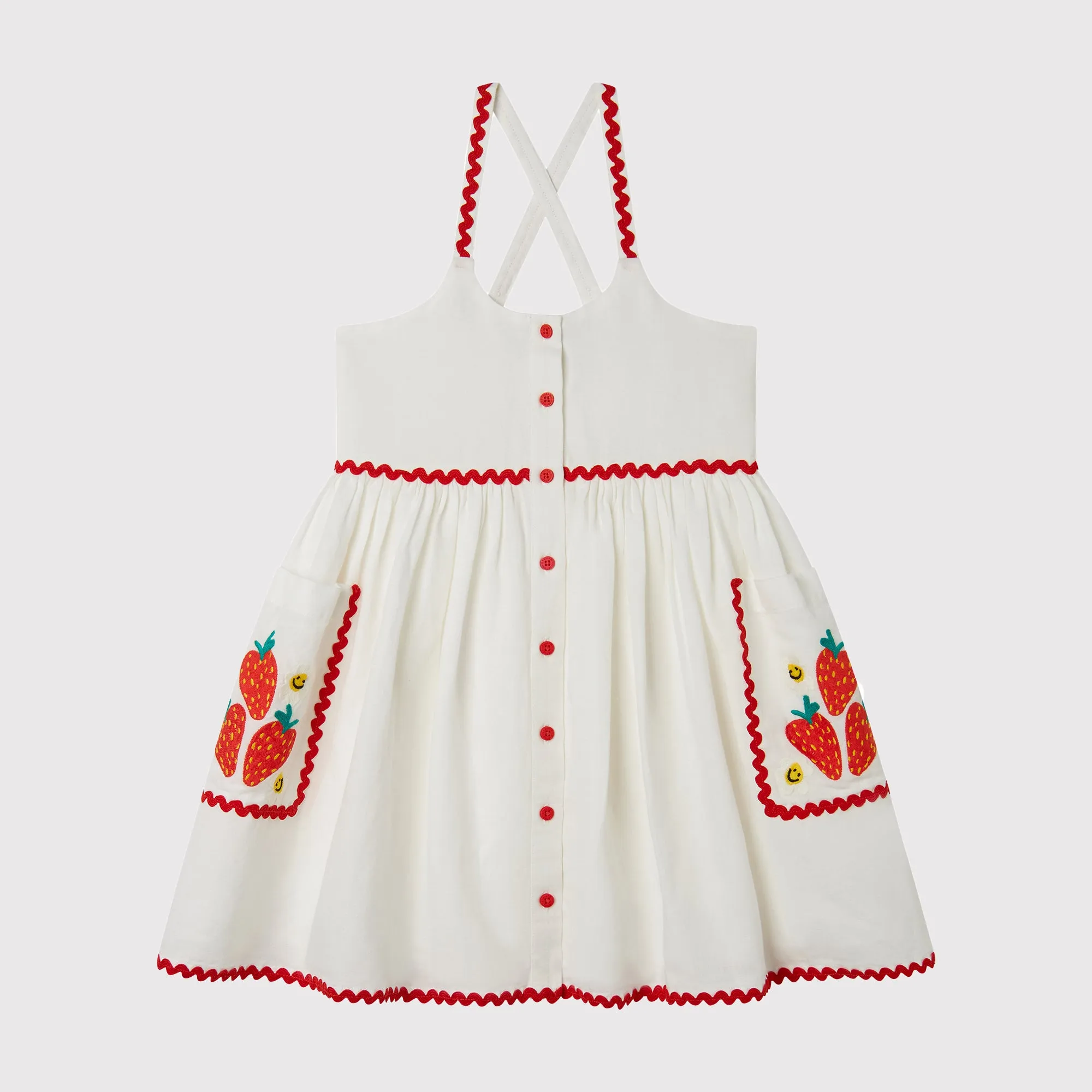 GIRL STRAPPY DRESS WITH STRAWBERRY FLOWER PRINT