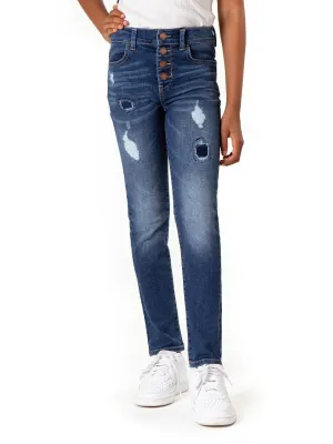 Girls Exposed Button Skinny