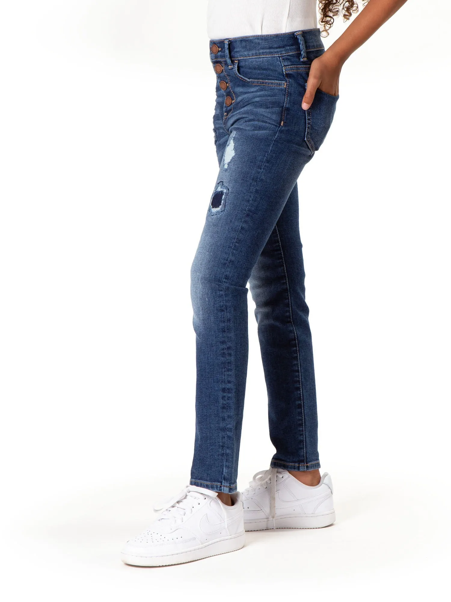 Girls Exposed Button Skinny