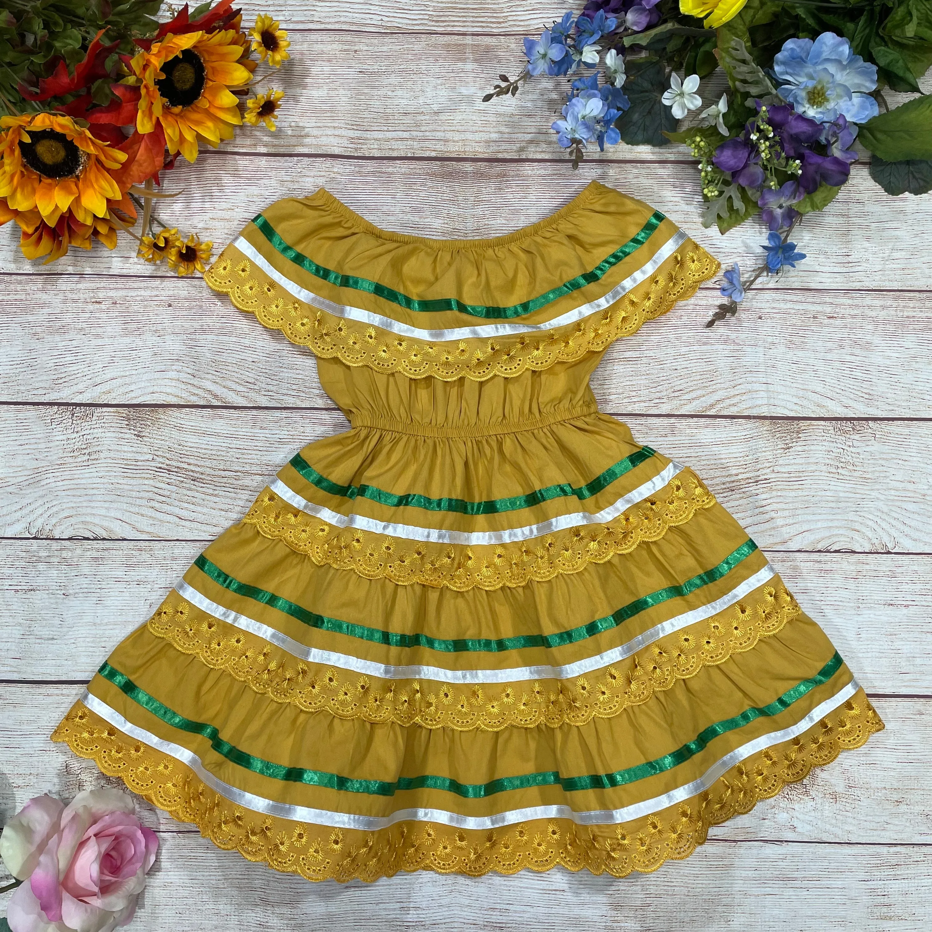 Girl's Honey Traditional Mexican Cinco De Mayo Fiesta Dress 2-14
