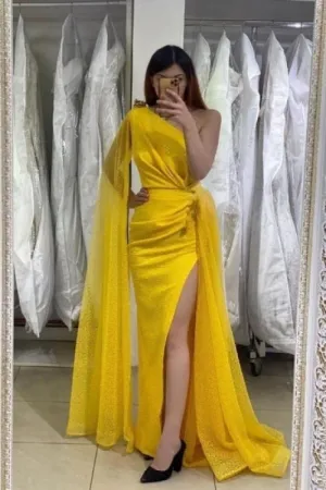 Glitter Yellow Evening Dresses Long Prom dresses