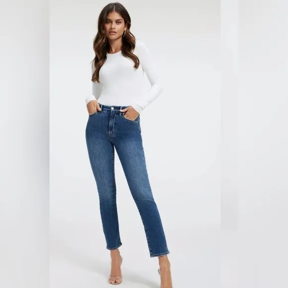 Good American Classic Slim Straight Cashmere Straight Jeans 14/32