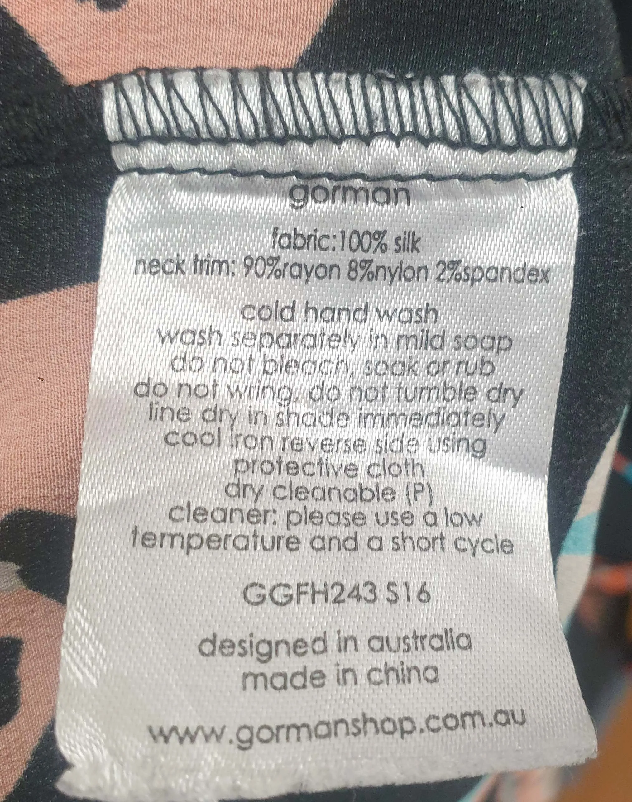 Gorman 100% black dress with blue and orange print size 12
