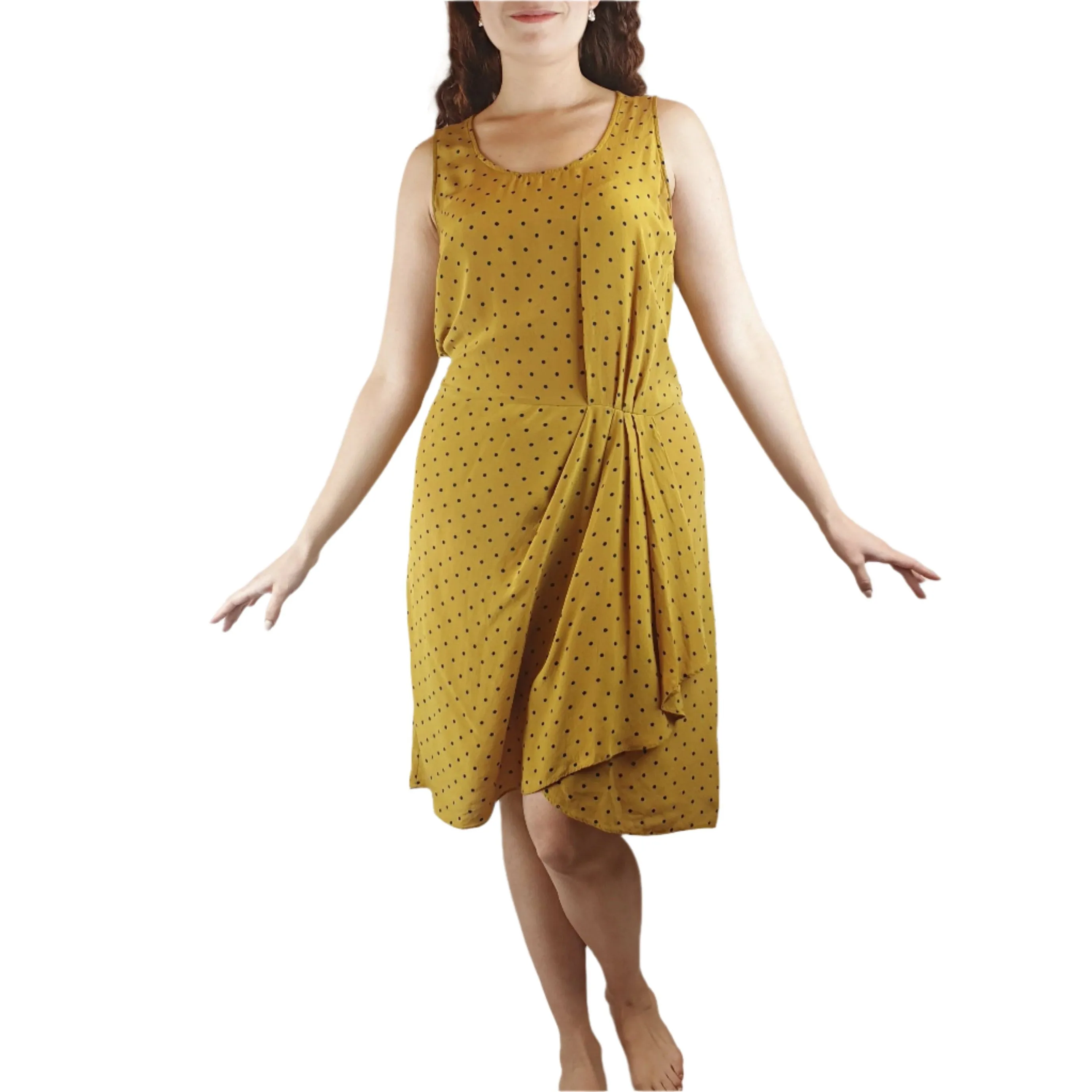 Gorman 100% silk mustard polka dot dress size 10