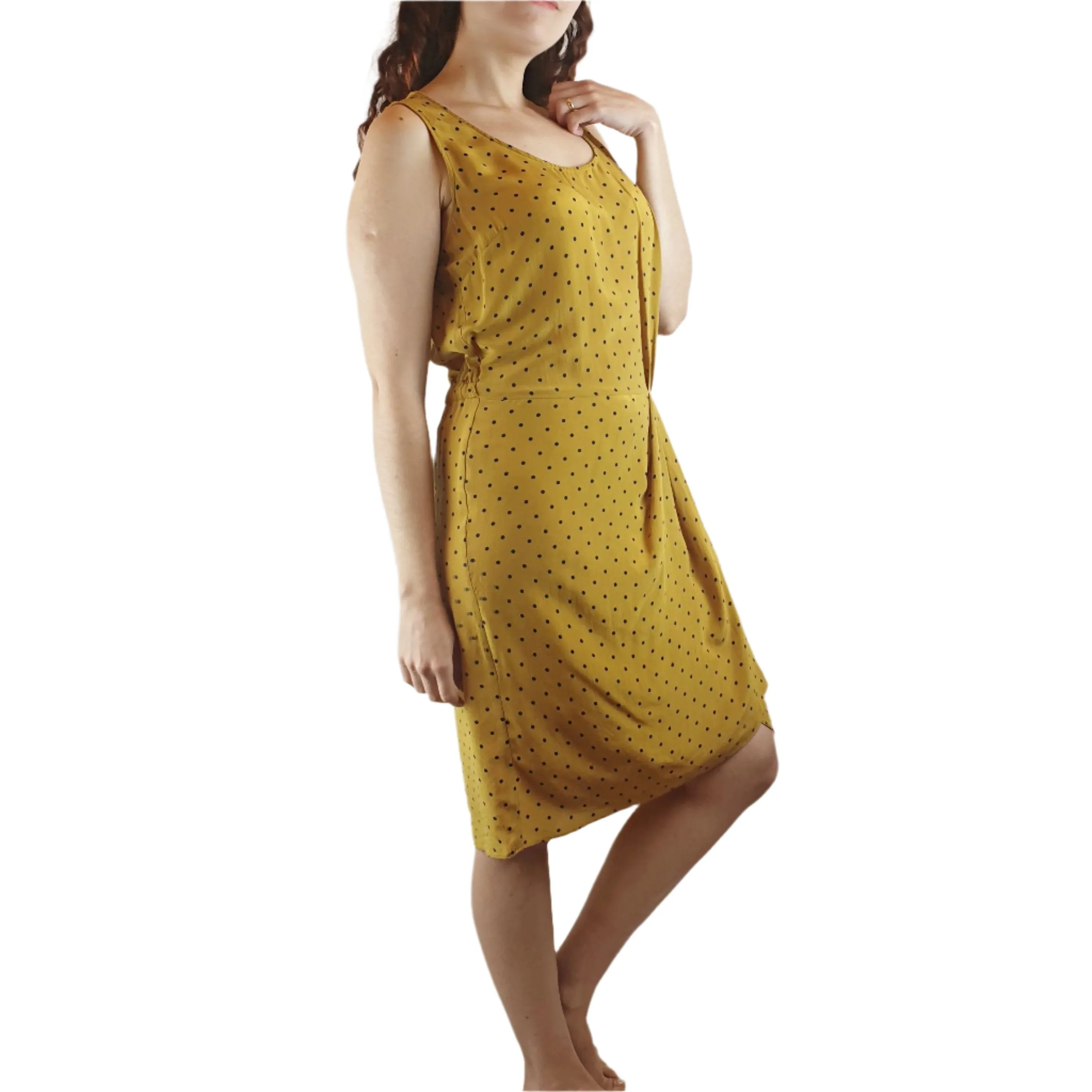 Gorman 100% silk mustard polka dot dress size 10