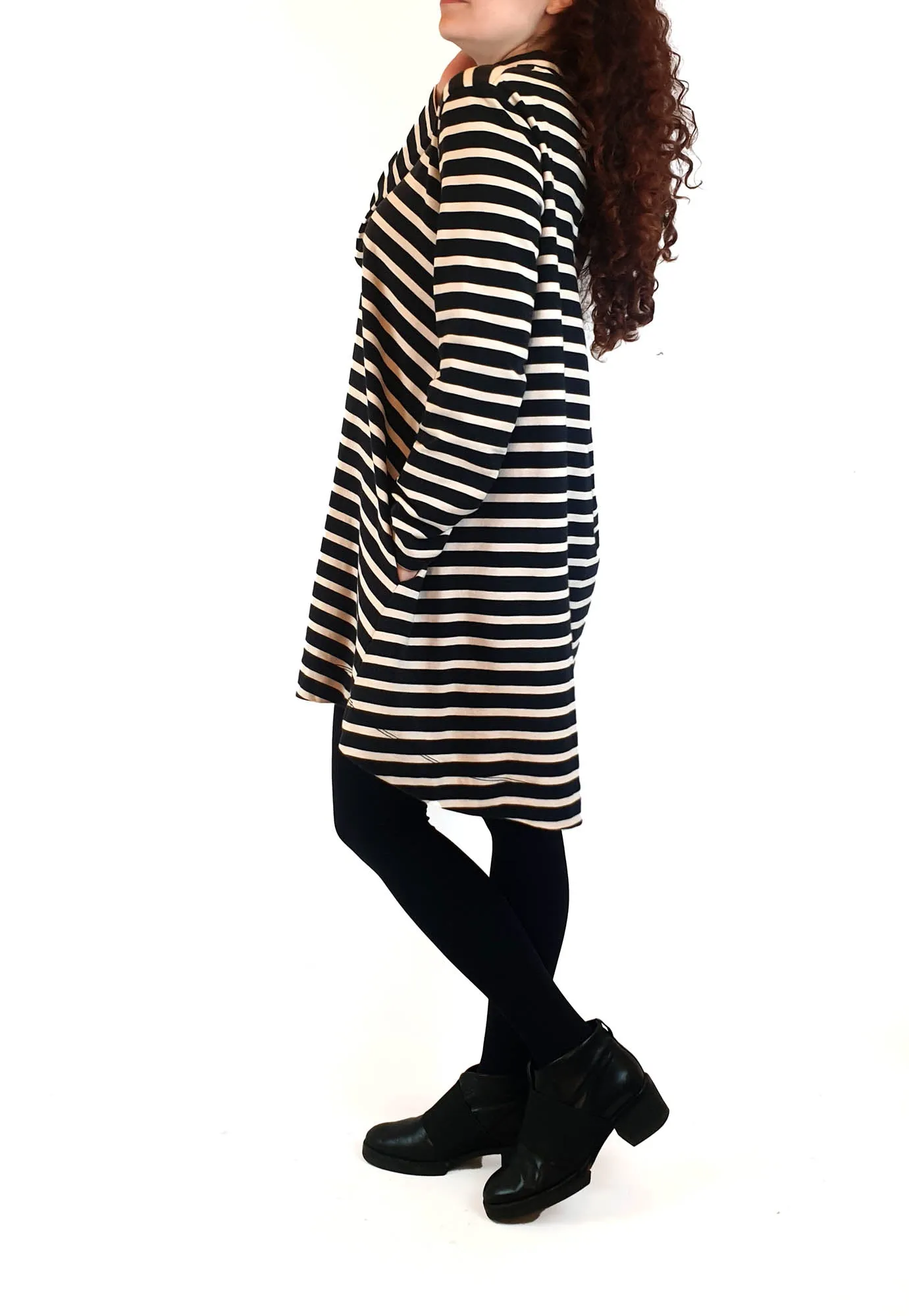 Gorman black and white striped long sleeve dress size 10