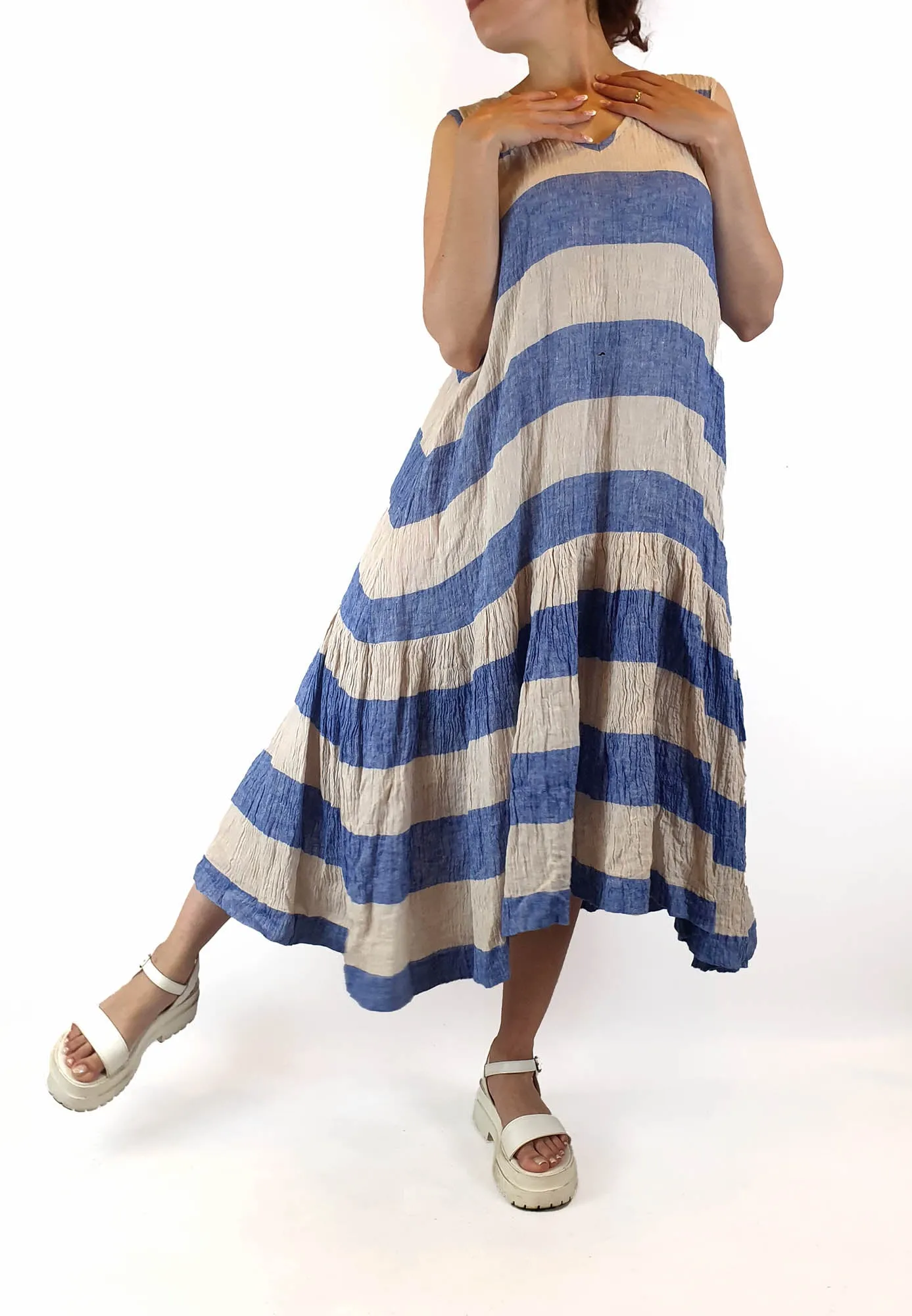 Gorman blue and white striped sleeveless maxi dress size 10