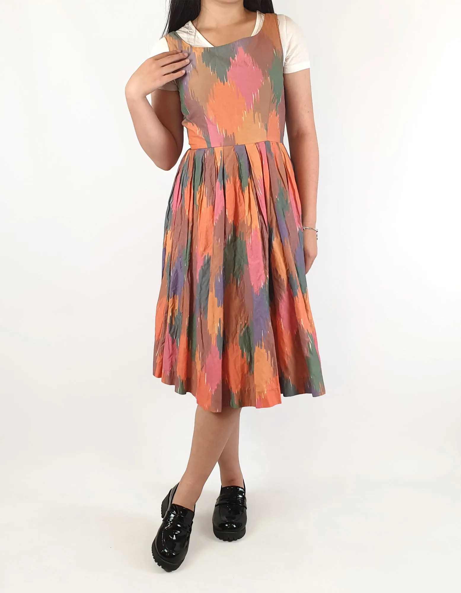 Gorman colourful sleeveless metalic mix pleated dress size 6