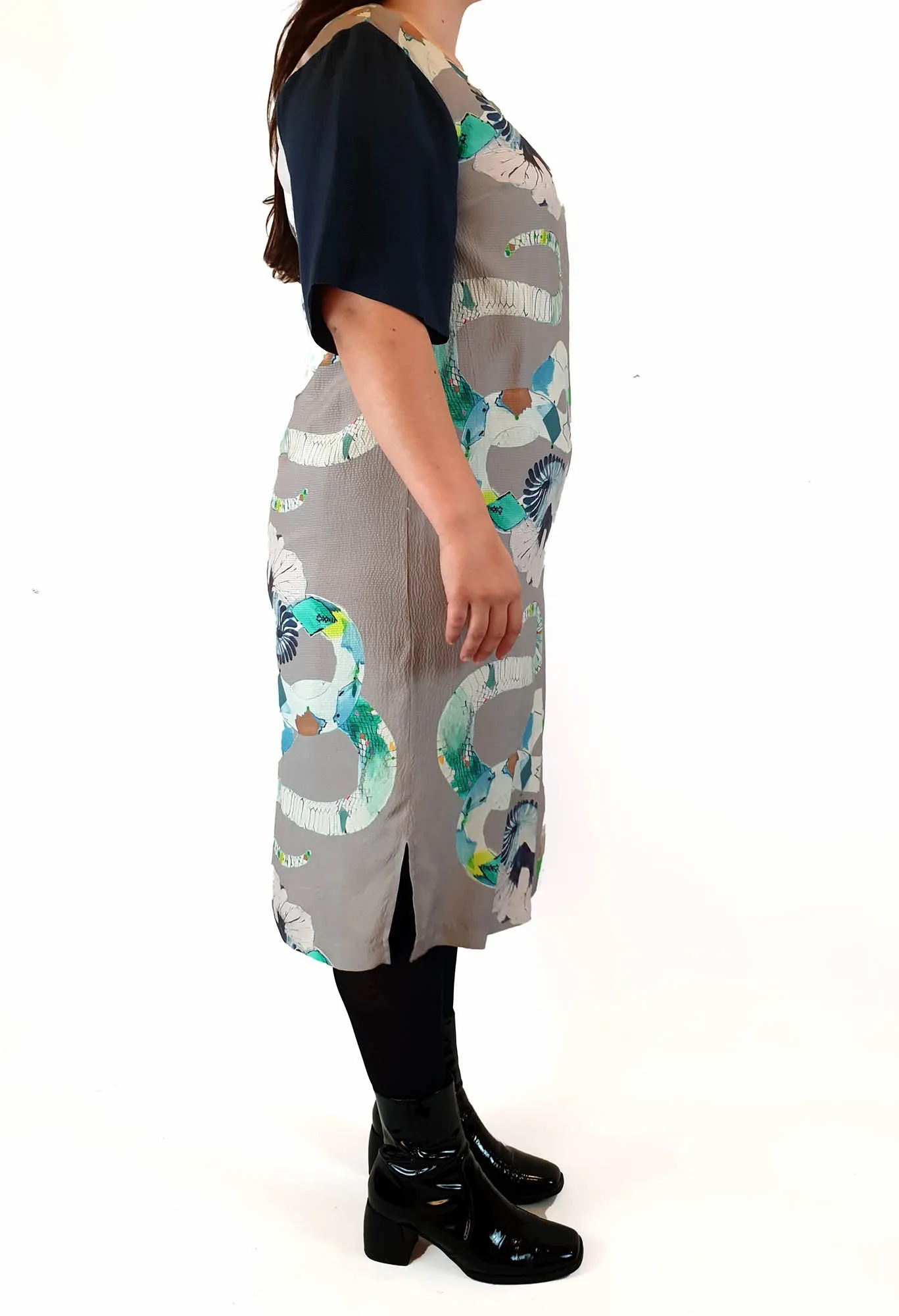 Gorman   Miranda Skoczek grey print silk dress size 14
