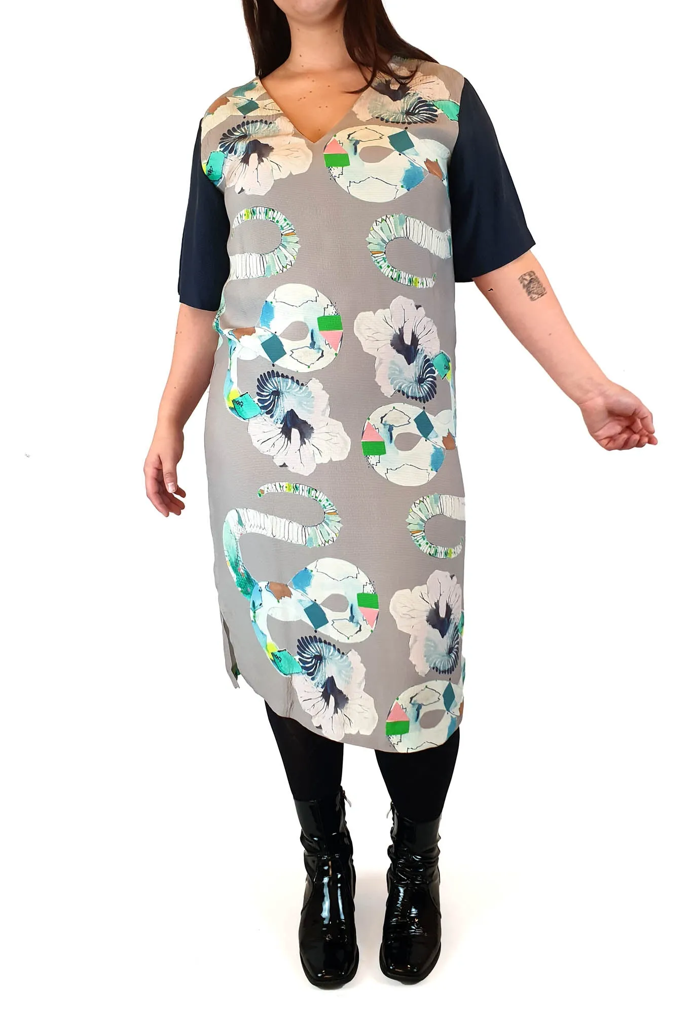 Gorman   Miranda Skoczek grey print silk dress size 14