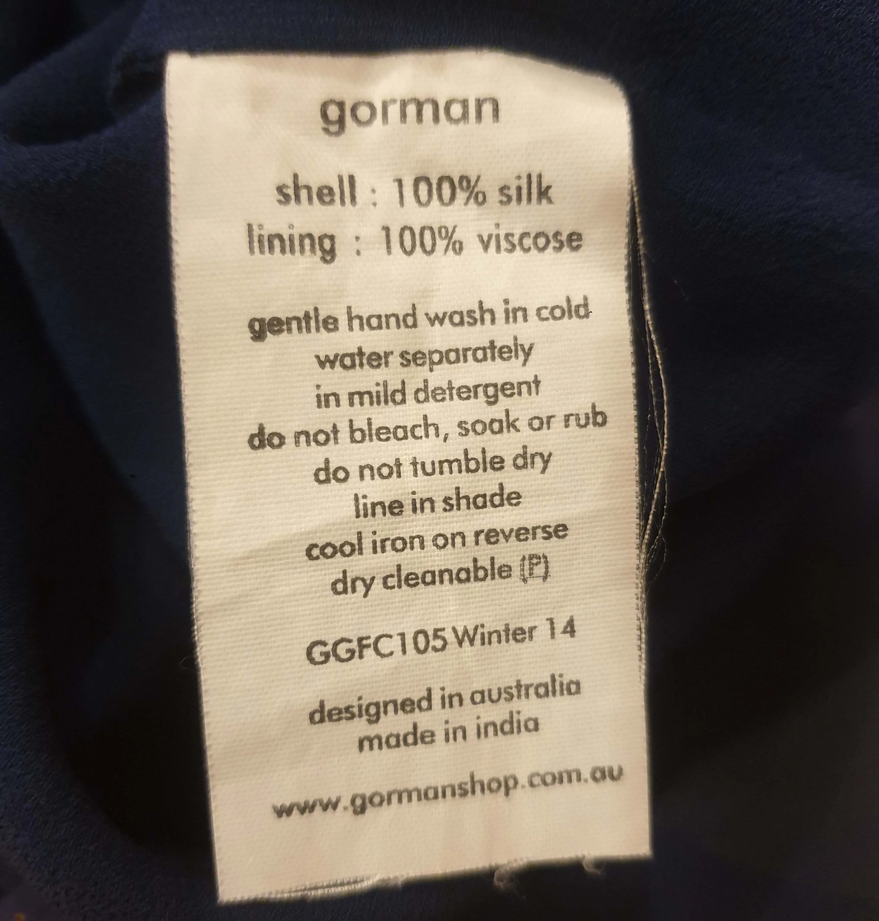 Gorman navy 100% silk dress with gold splatter print size 8