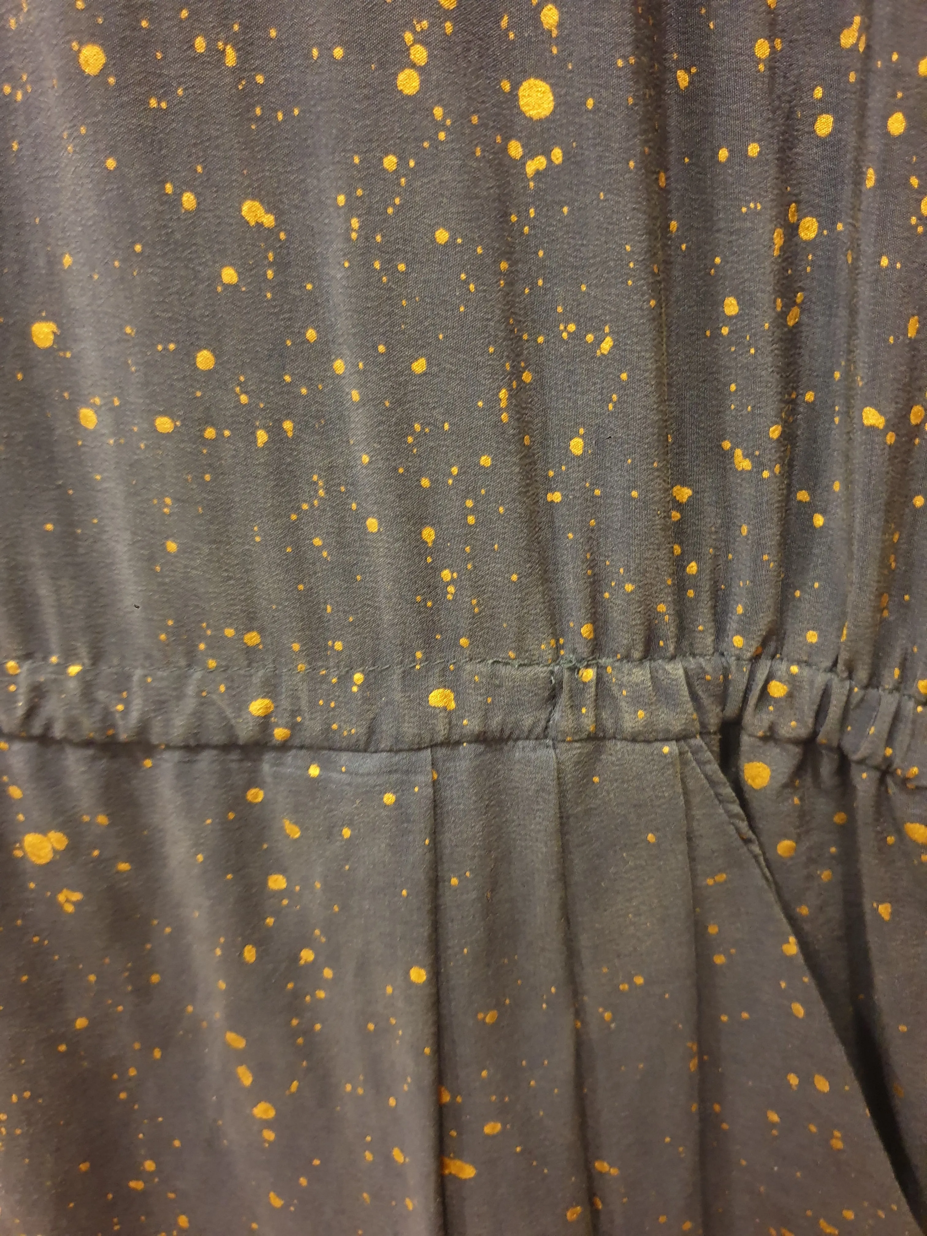 Gorman navy 100% silk dress with gold splatter print size 8