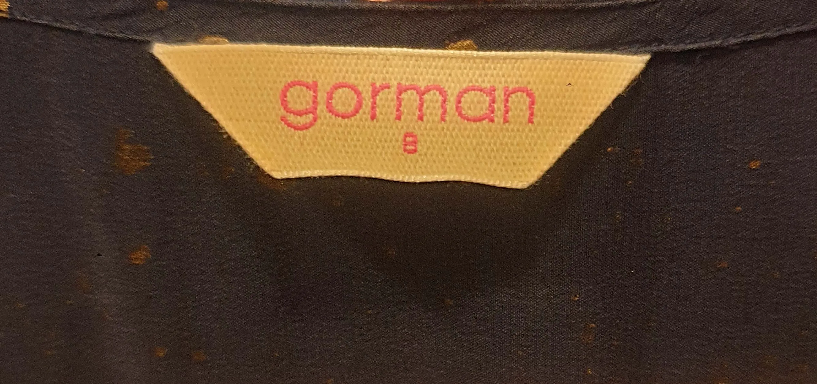 Gorman navy 100% silk dress with gold splatter print size 8