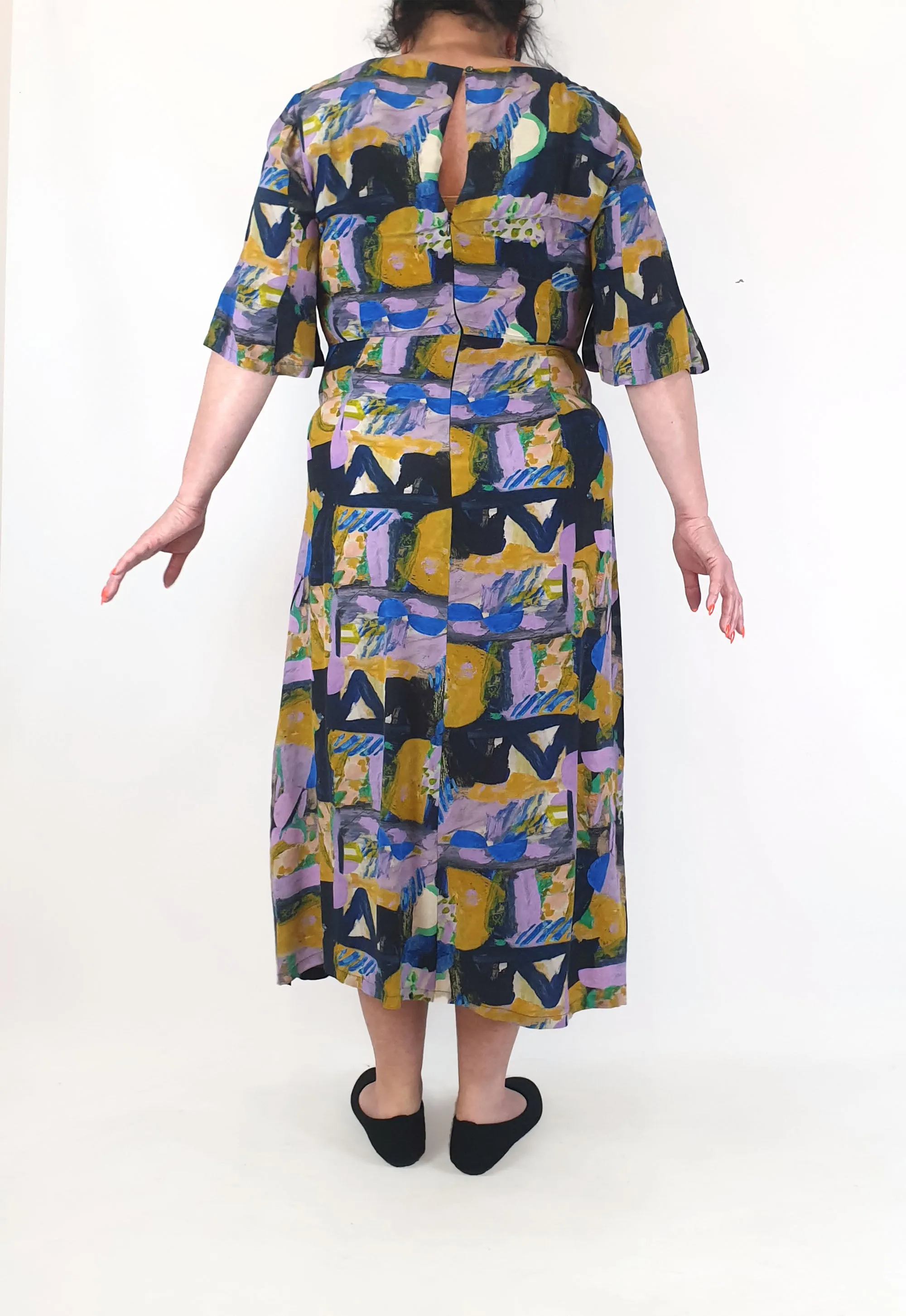 Gorman   Spencer Shakespeare silk mix purple-based half sleeve maxi dress size 16