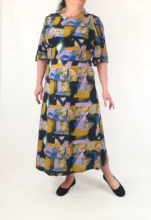 Gorman   Spencer Shakespeare silk mix purple-based half sleeve maxi dress size 16