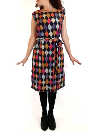 Gorman x Rhys Lee stunning 100% silk colourful diamond print dress size 10