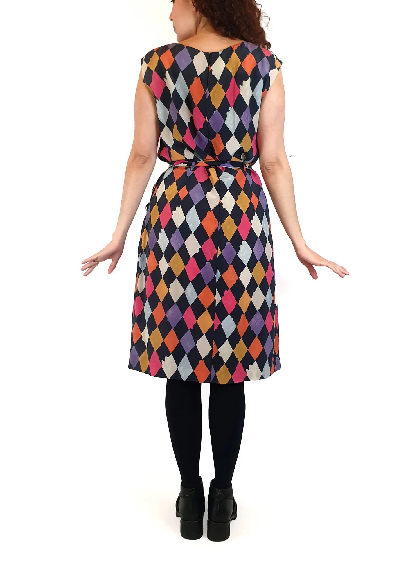 Gorman x Rhys Lee stunning 100% silk colourful diamond print dress size 10