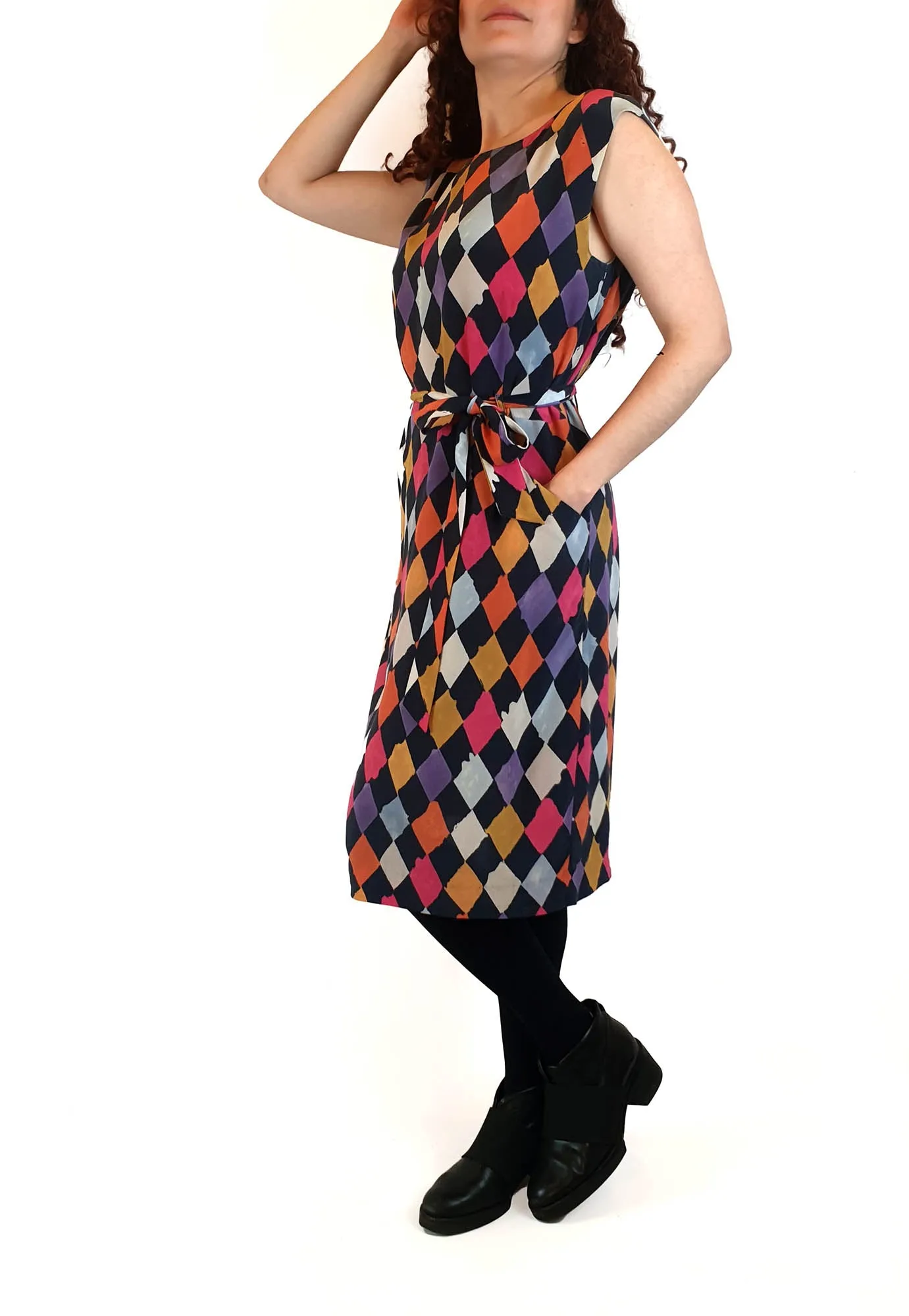 Gorman x Rhys Lee stunning 100% silk colourful diamond print dress size 10