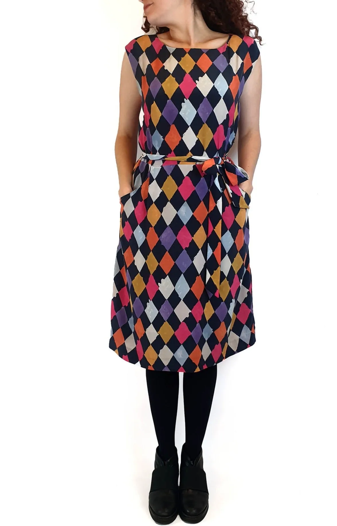 Gorman x Rhys Lee stunning 100% silk colourful diamond print dress size 10