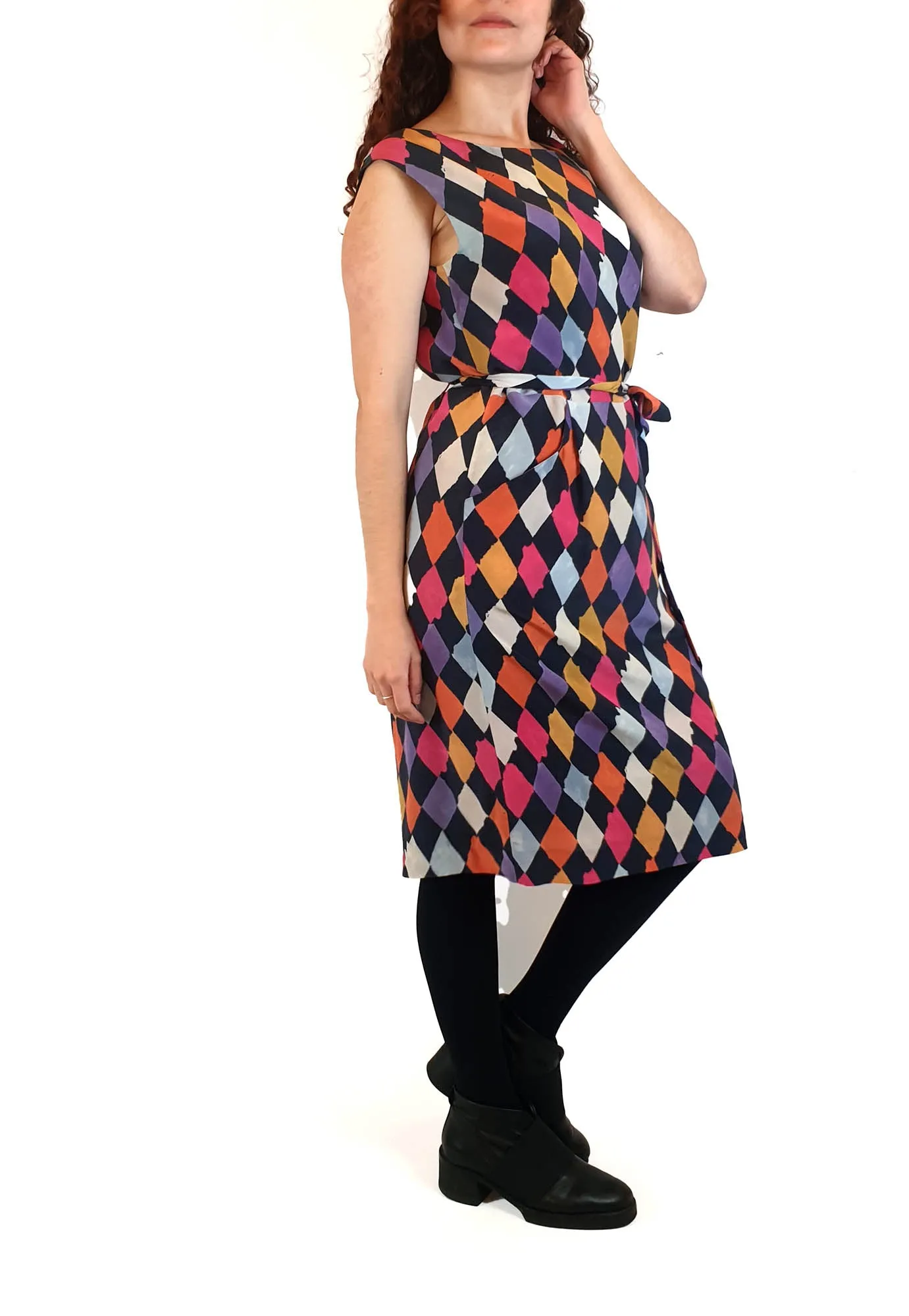 Gorman x Rhys Lee stunning 100% silk colourful diamond print dress size 10