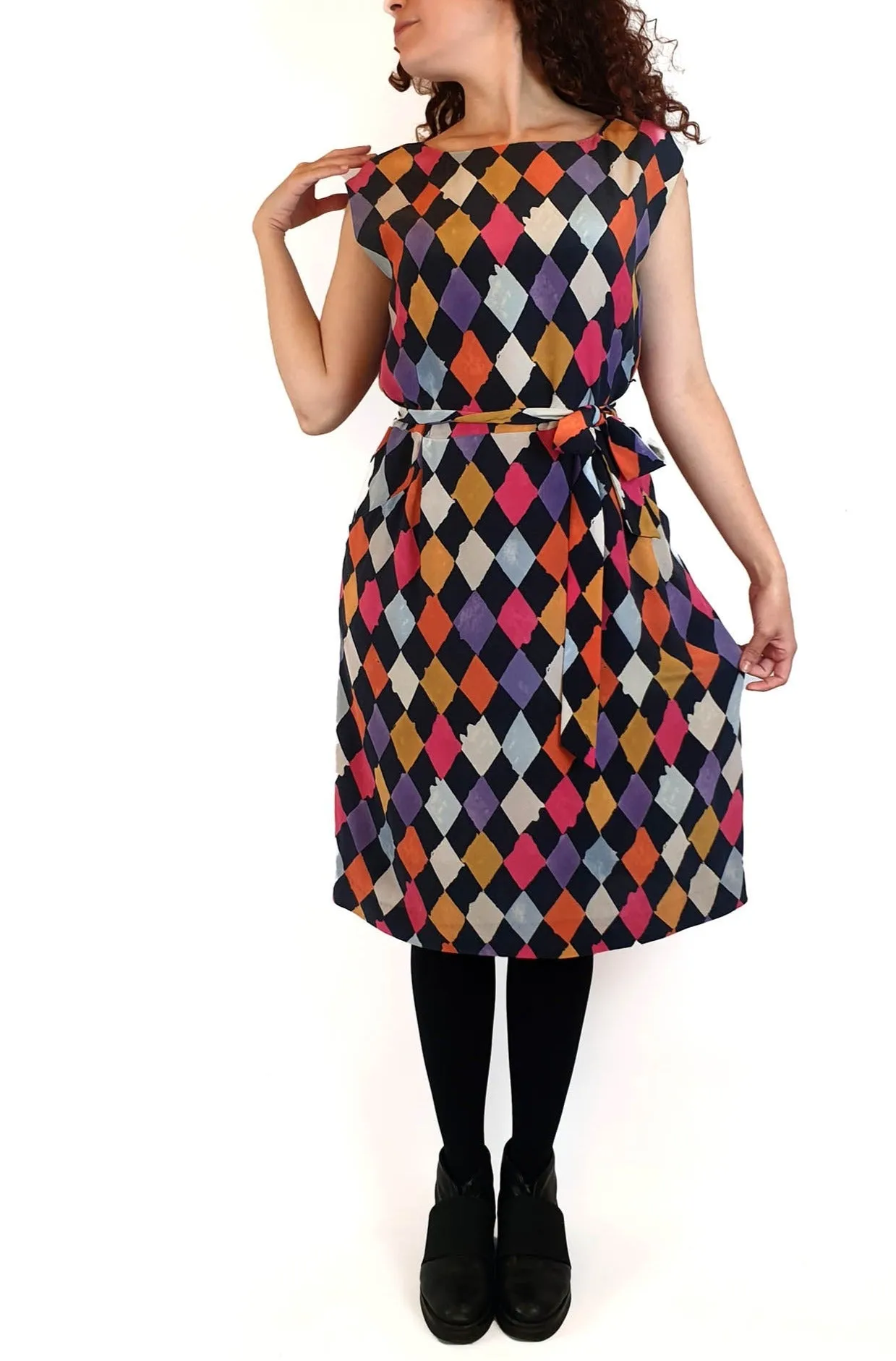 Gorman x Rhys Lee stunning 100% silk colourful diamond print dress size 10
