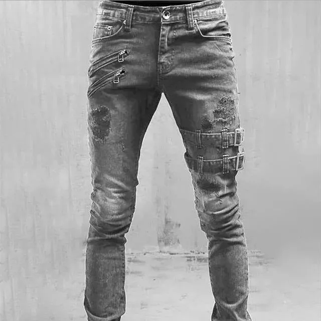 Gothic Buckle Slim Fit Jeans for Men
