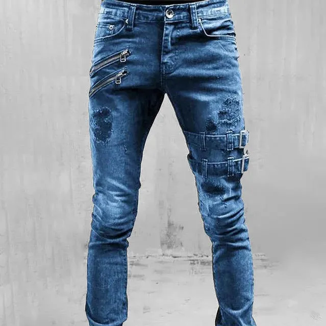 Gothic Buckle Slim Fit Jeans for Men
