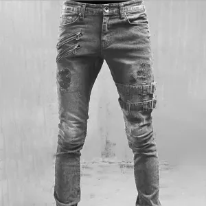 Gothic Buckle Slim Fit Jeans for Men