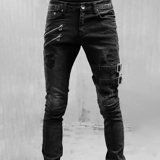 Gothic Buckle Slim Fit Jeans for Men