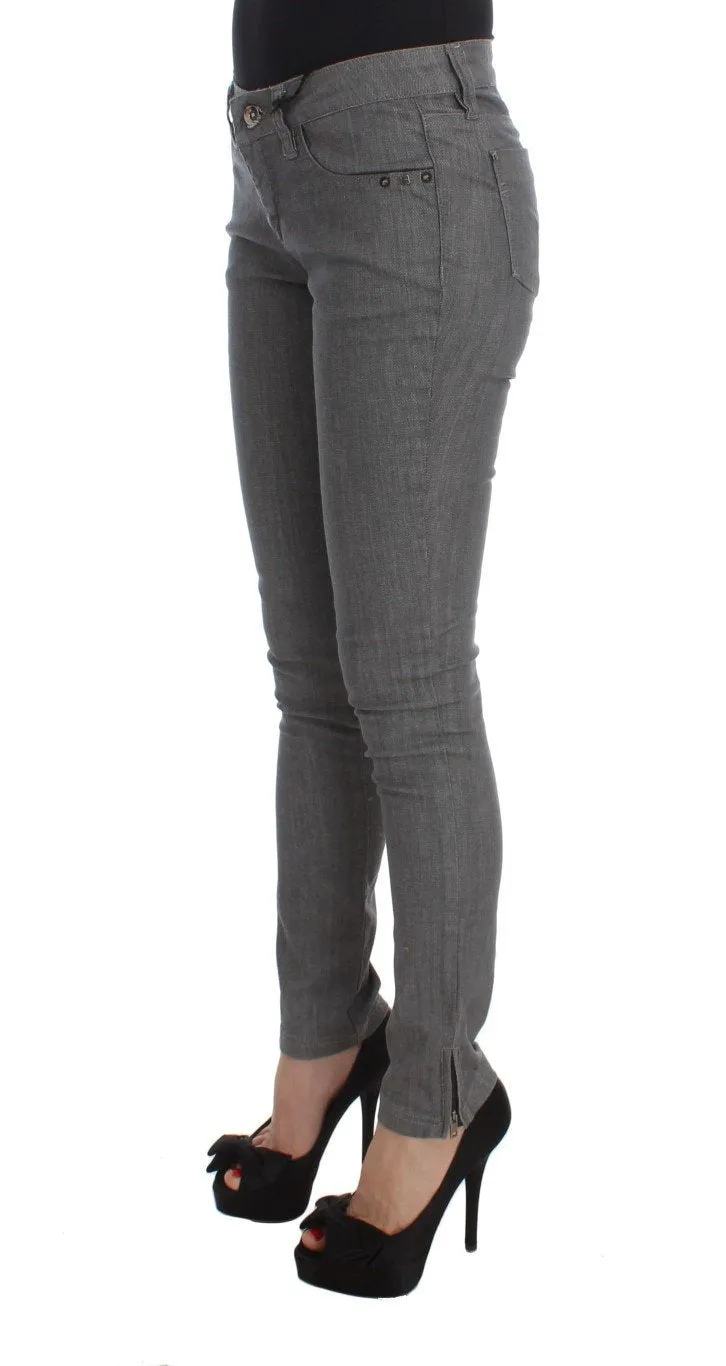 Gray Cotton Blend Slim Fit Jeans