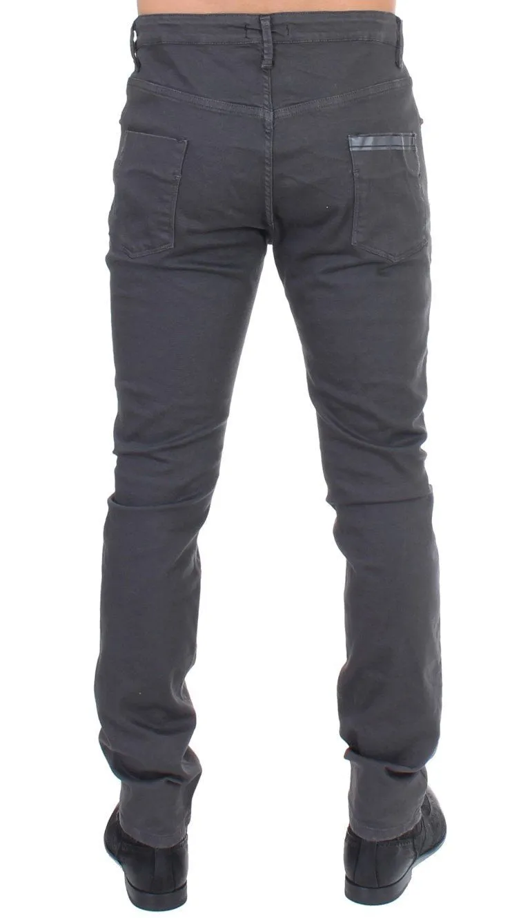 Gray cotton stretch slim fit jeans