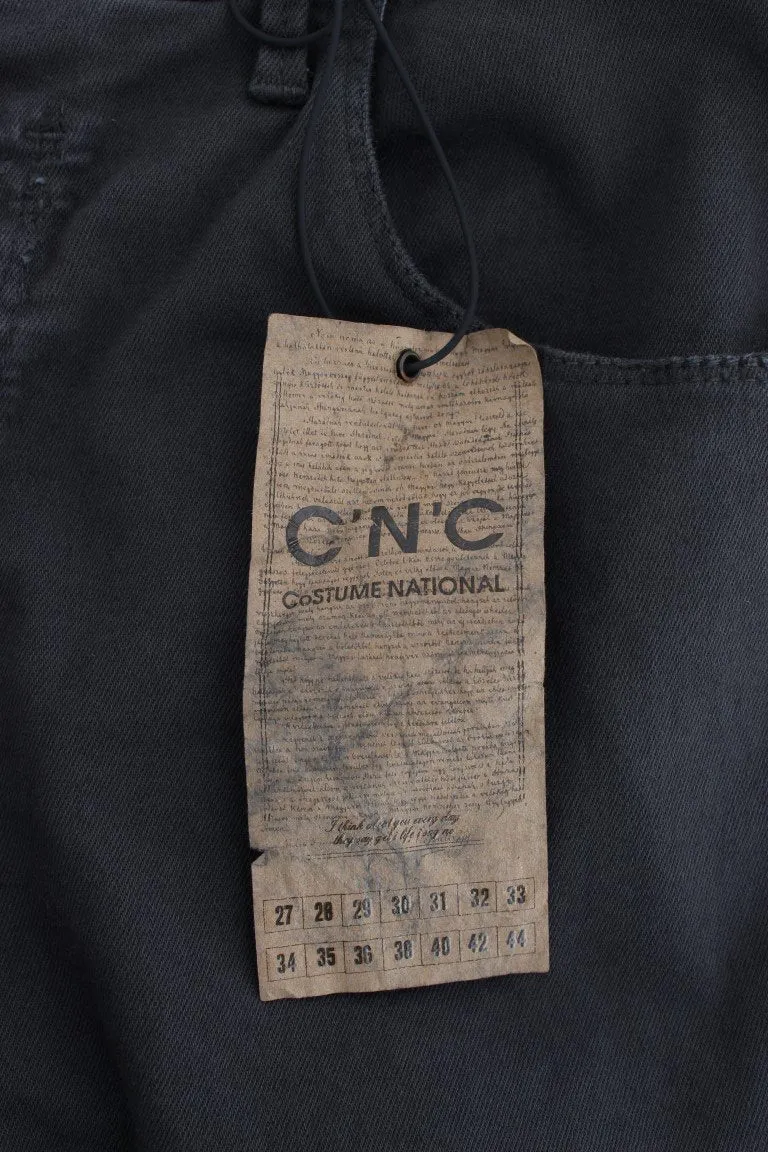 Gray Slim Fit Cotton Stretch Pants Jeans
