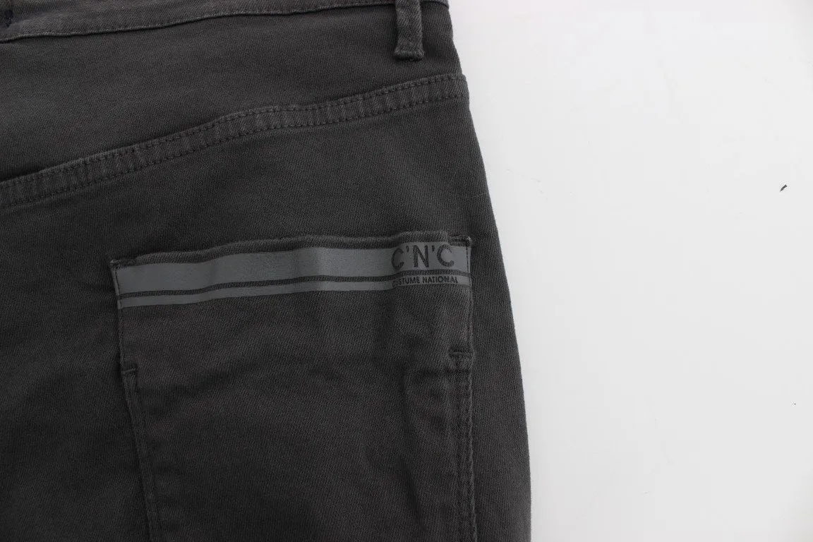 Gray Slim Fit Cotton Stretch Pants Jeans