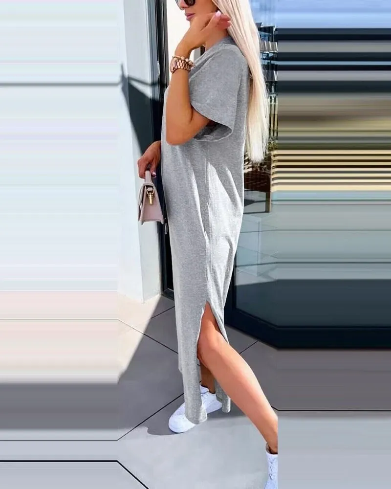 Grey Short Sleeve Tee Dress