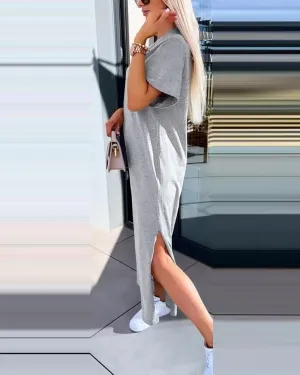 Grey Short Sleeve Tee Dress