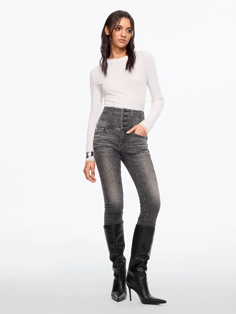 High Waisted Slim-Fit Jeans-GLENDA