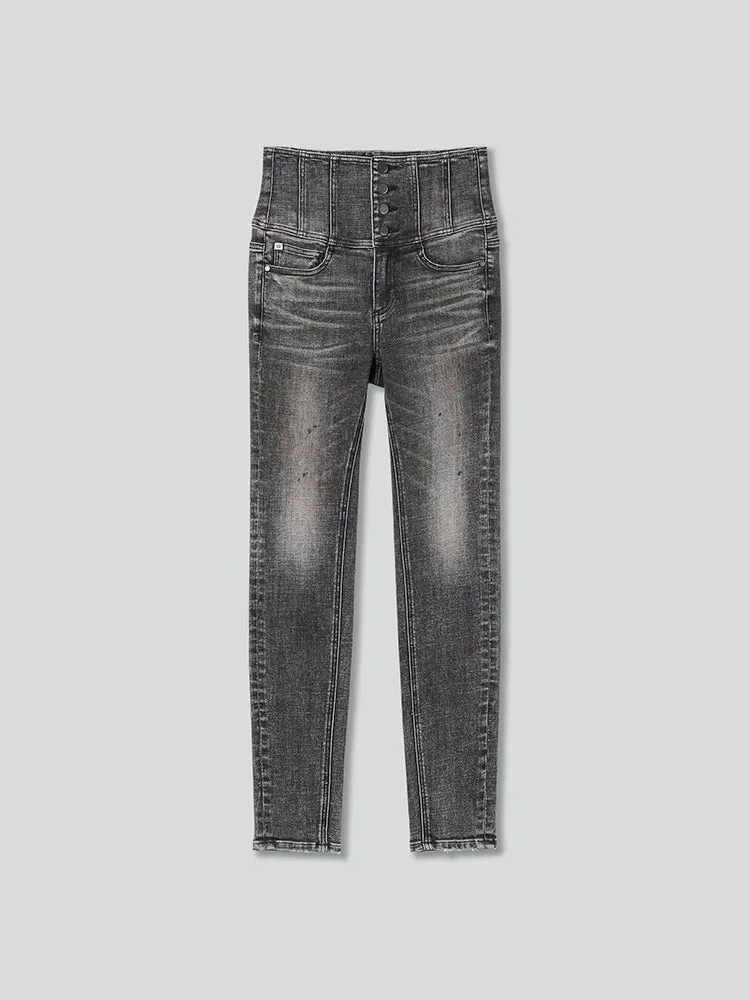 High Waisted Slim-Fit Jeans-GLENDA