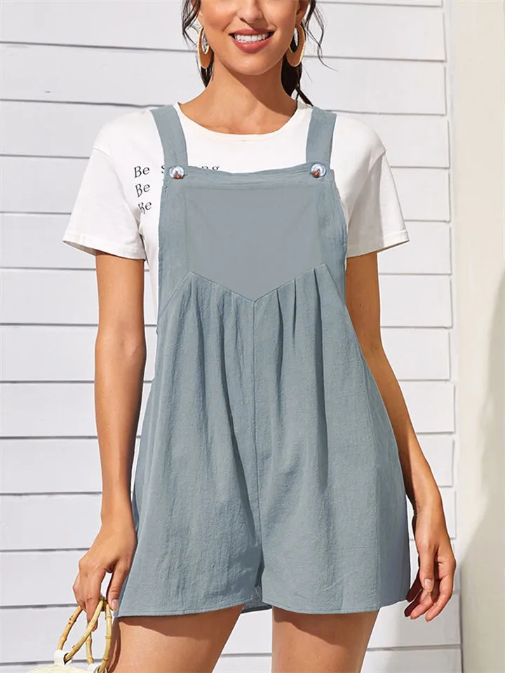 Holiday Casual Square Neck Sleeveless Short Jumpsuit for Sweet Lady