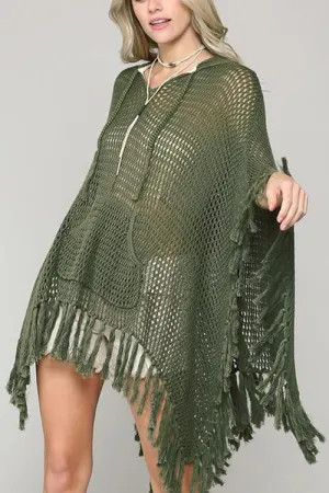 Hollow Tassels Hooede Cover Up