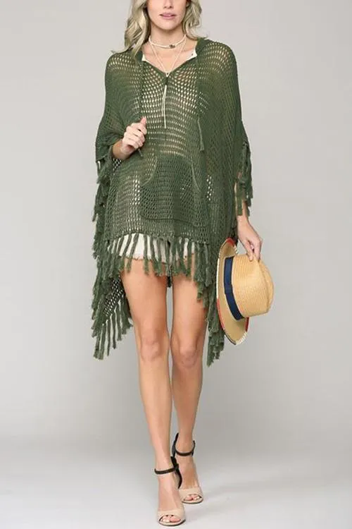 Hollow Tassels Hooede Cover Up