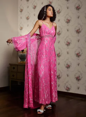 Hot pink jumpsuit and cape